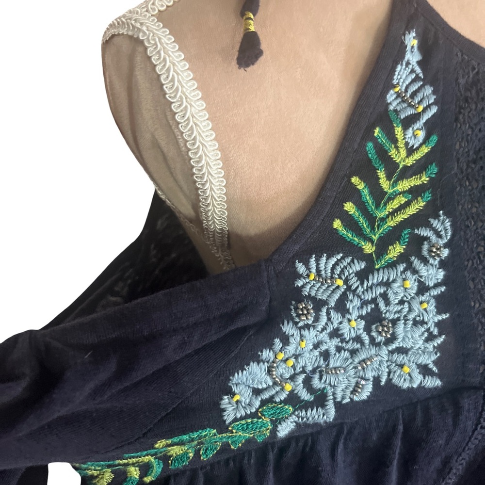 Free People Women’s Fast Times Navy Too with Floral Embroidery and Beading - Picture 8 of 15